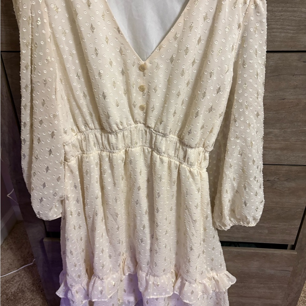 Cream Button-Down Dress with Ruffle Hem